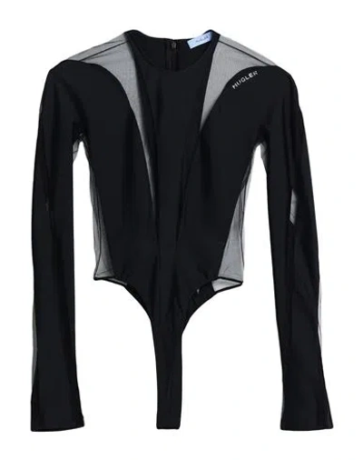 Mugler Woman Bodysuit Black Size 8 Polyamide, Elastane, Rubber, Cotton
