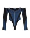 Mugler Woman Bodysuit Blue Size 12 Cotton, Elastomultiester, Rubber, Polyamide, Elastane In Blue