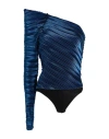 Mugler Woman Bodysuit Blue Size 10 Cotton, Polyamide, Polyester, Elastane, Viscose In Blue
