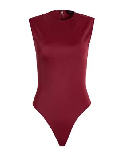 Mugler Woman Bodysuit Burgundy Size 14 Polyamide, Elastane In Red