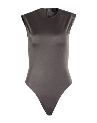 Mugler Woman Bodysuit Lead Size 12 Polyamide, Elastane In Gray
