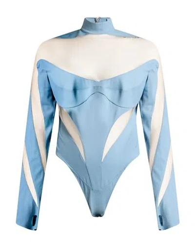 Mugler Woman Bodysuit Light Blue Size 8 Polyamide, Elastane