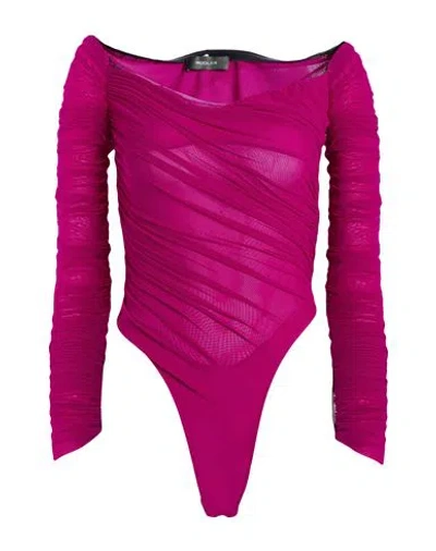 Mugler Woman Bodysuit Magenta Size 4 Polyamide, Elastane, Cotton In Brown