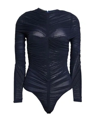 Mugler Woman Bodysuit Midnight Blue Size 6 Polyamide, Elastane