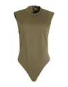 Mugler Woman Bodysuit Military Green Size 14 Polyamide, Elastane
