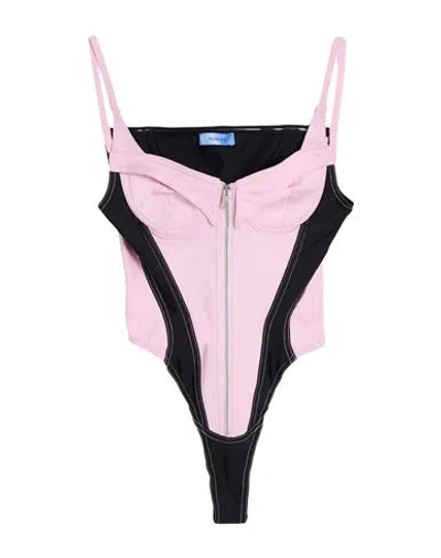 Mugler Woman Bodysuit Pink Size 10 Cotton, Rubber, Polyamide, Elastane