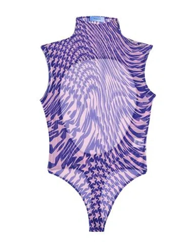 Mugler Woman Bodysuit Purple Size 10 Polyamide, Elastane