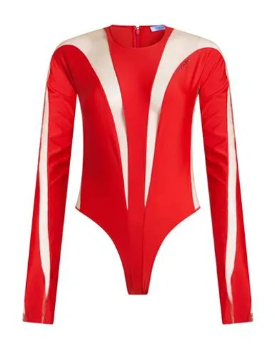Mugler Woman Bodysuit Red Size 10 Polyimide, Elastane
