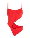 Mugler Woman Bodysuit Red Size Xl Viscose, Polyester