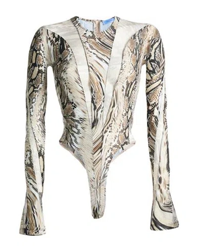 Mugler Woman Bodysuit Sand Size 10 Polyamide, Elastane In Multi