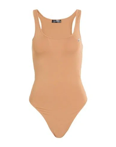 Mugler Woman Bodysuit Sand Size Xxl Cotton, Elastane In Brown