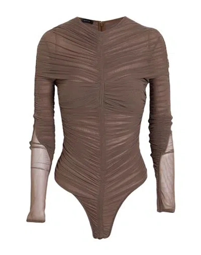 Mugler Woman Bodysuit Taupe Size 6 Polyamide, Elastane In Brown