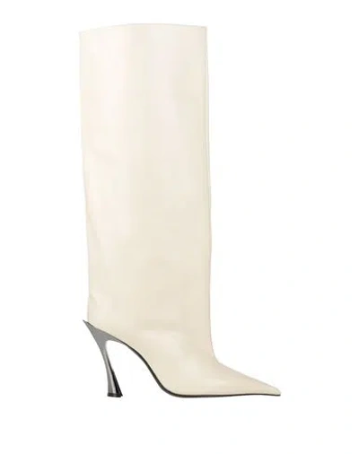 Mugler Woman Boot Ivory Size 8 Leather In White