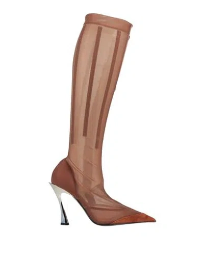 Mugler Woman Boot Tan Size 7 Leather, Textile Fibers In Brown