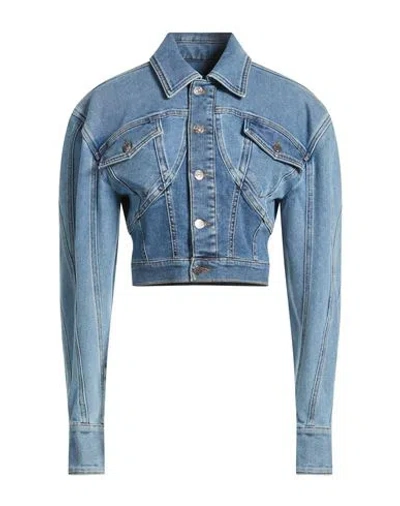 Mugler Woman Denim Outerwear Blue Size 2 Cotton, Elastomultiester