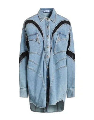 Mugler Woman Denim Shirt Blue Size 8 Cotton, Elastane, Polyamide, Viscose