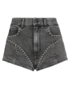 Mugler Woman Denim Shorts Black Size 28 Cotton, Elastic Fibres, Polyamide, Elastane In Animal Print