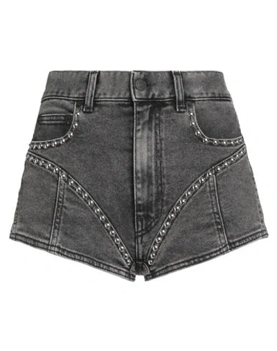 Mugler Woman Denim Shorts Black Size 28 Cotton, Elastic Fibres, Polyamide, Elastane In Animal Print