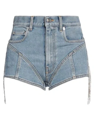 Mugler Woman Denim Shorts Blue Size 8 Cotton, Elastomultiester, Glass In Brown