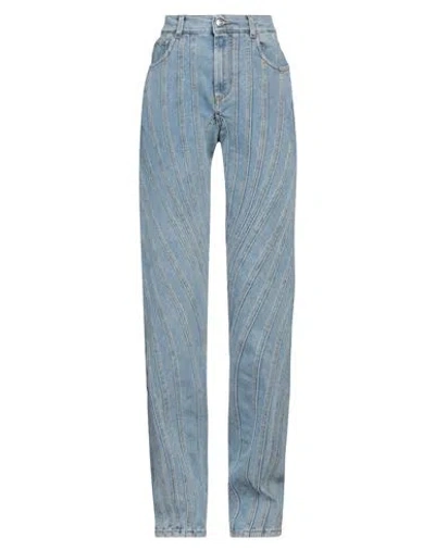 Mugler Woman Jeans Blue Size 12 Cotton, Elastomultiester