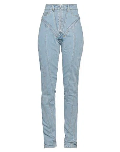 Mugler Woman Jeans Blue Size 8 Cotton, Elastomultiester