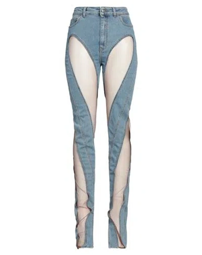 Mugler Woman Jeans Blue Size 4 Cotton, Elastomultiester, Polyamide, Polyester