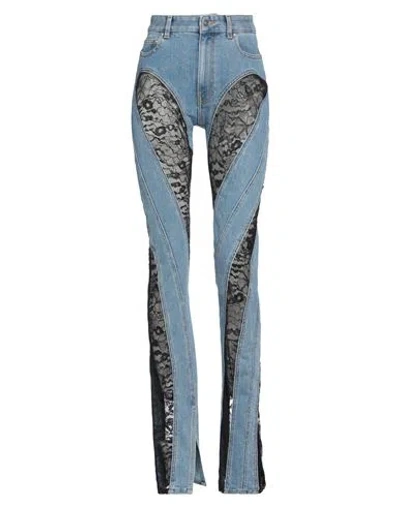 Mugler Woman Jeans Blue Size 12 Cotton, Elastomultiester, Polyamide, Viscose, Elastane