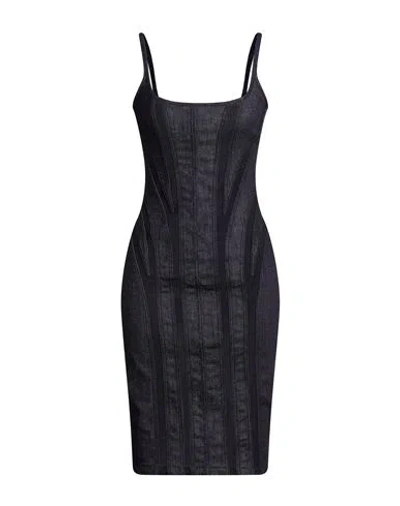 Mugler Woman Midi Dress Blue Size 10 Cotton, Elastane