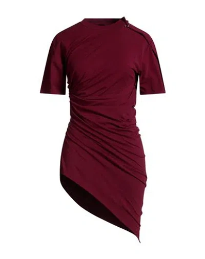 Mugler Woman Midi Dress Burgundy Size 14 Cotton, Elastane In Metallic