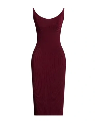 Mugler Woman Midi Dress Burgundy Size Xs Rayon, Nylon, Elastane In Red