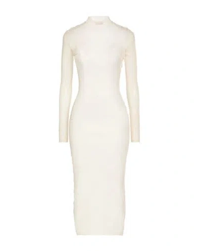 Mugler Woman Midi Dress Ivory Size L Polyamide, Polyester, Elastane In Neutral