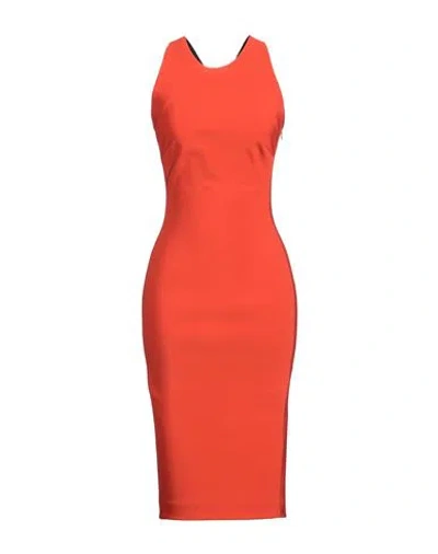 Mugler Woman Midi Dress Orange Size 6 Viscose, Polyamide, Elastane In Red