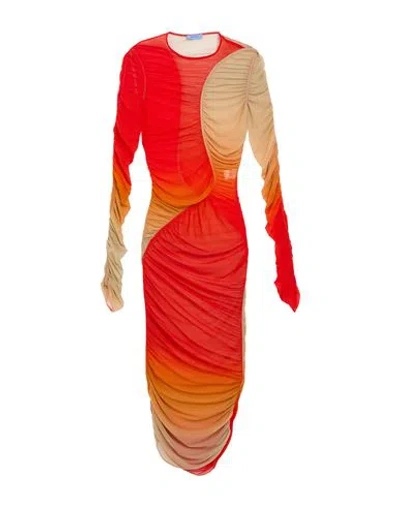 Mugler Woman Midi Dress Tomato Red Size 6 Polyamide, Elastane In Multi