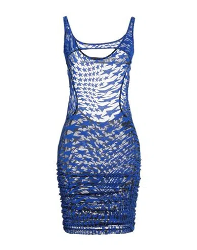 Mugler Woman Mini Dress Bright Blue Size 6 Polyamide, Elastic Fibres