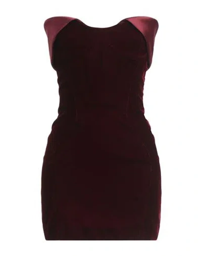 Mugler Woman Mini Dress Burgundy Size 2 Rayon, Cupro, Elastane, Silk, Synthetic Fibers