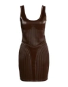 Mugler Woman Mini Dress Chocolate Brown Size 12 Polyester, Polyurethane, Rubber In Brown