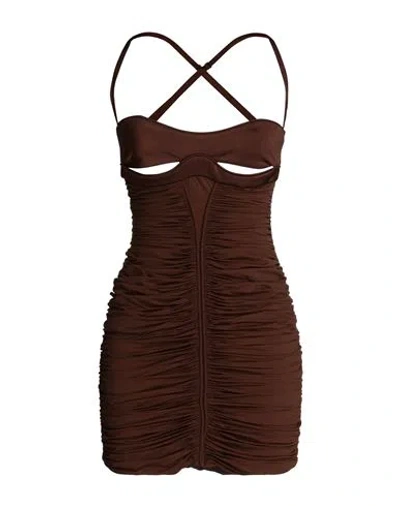 Mugler Woman Mini Dress Chocolate Brown Size 6 Polyamide, Elastane