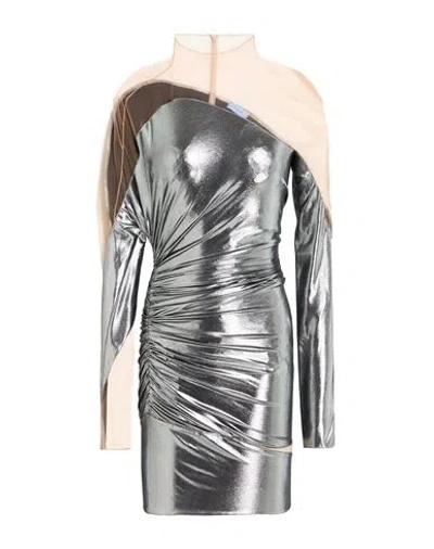 Mugler Silver Impossible Neckline Minidress In B90n1 Chrome Silver