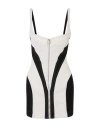 Mugler Spiral Plunge Neck Jersey & Denim Minidress In White