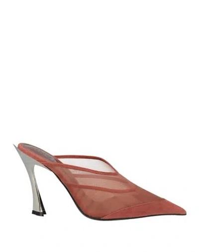 Mugler Woman Mules & Clogs Rust Size 8 Leather, Textile Fibers In Brown