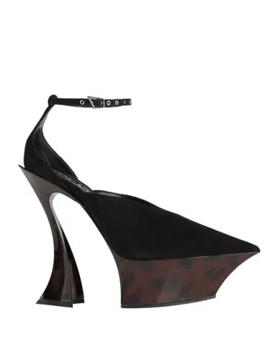 Mugler Woman Pumps Black Size 8 Leather In Animal Print