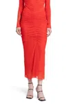 Mugler Ruched Mesh Midi Skirt In Red