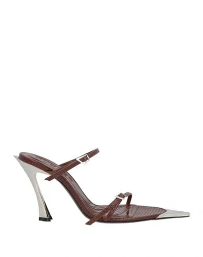 Mugler Woman Sandals Chocolate Brown Size 8 Leather In Multi