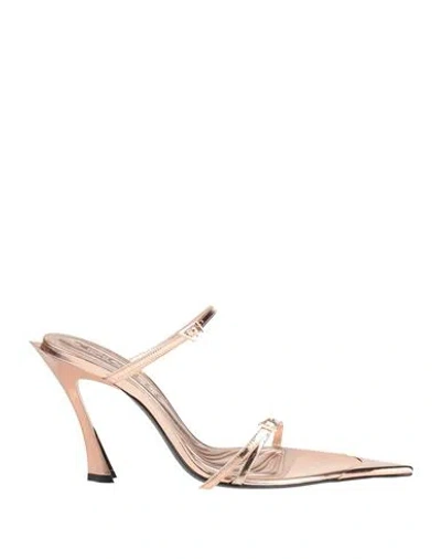 Mugler Woman Sandals Rose Gold Size 8 Leather In Brown