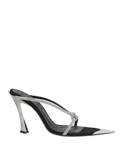 Mugler Woman Sandals Silver Size 8 Leather In Black