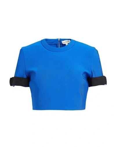 Mugler Woman T-shirt Bright Blue Size 4 Viscose, Polyamide, Elastane