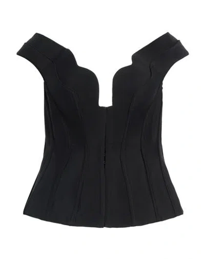 Mugler Woman Top Black Size 8 Viscose, Virgin Wool