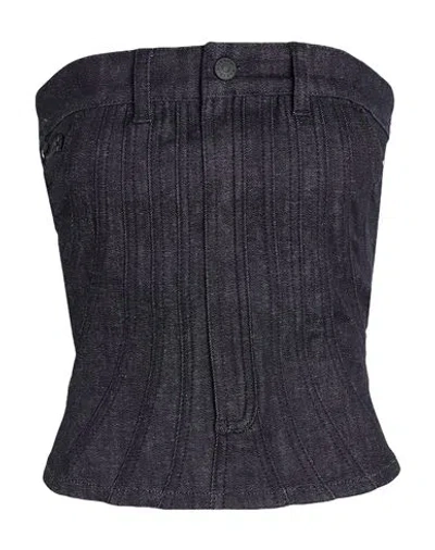 Mugler Woman Top Blue Size 6 Cotton, Elastane In Animal Print