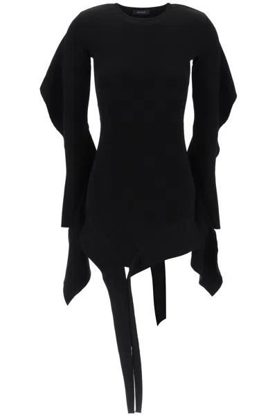 Mugler Asymmetric Mini Dress With Ruffle Details In Black