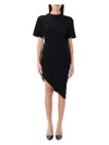 Mugler Draped Cotton Blend Jersey Mini Dress In Black
